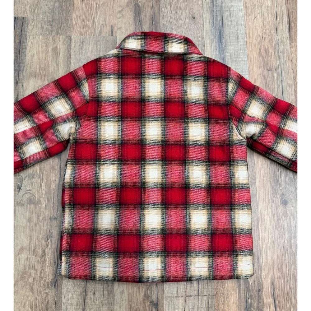 Old Navy Boys 4T Plaid Flannel Jacket Red Cream Quilted Lined Snap Front